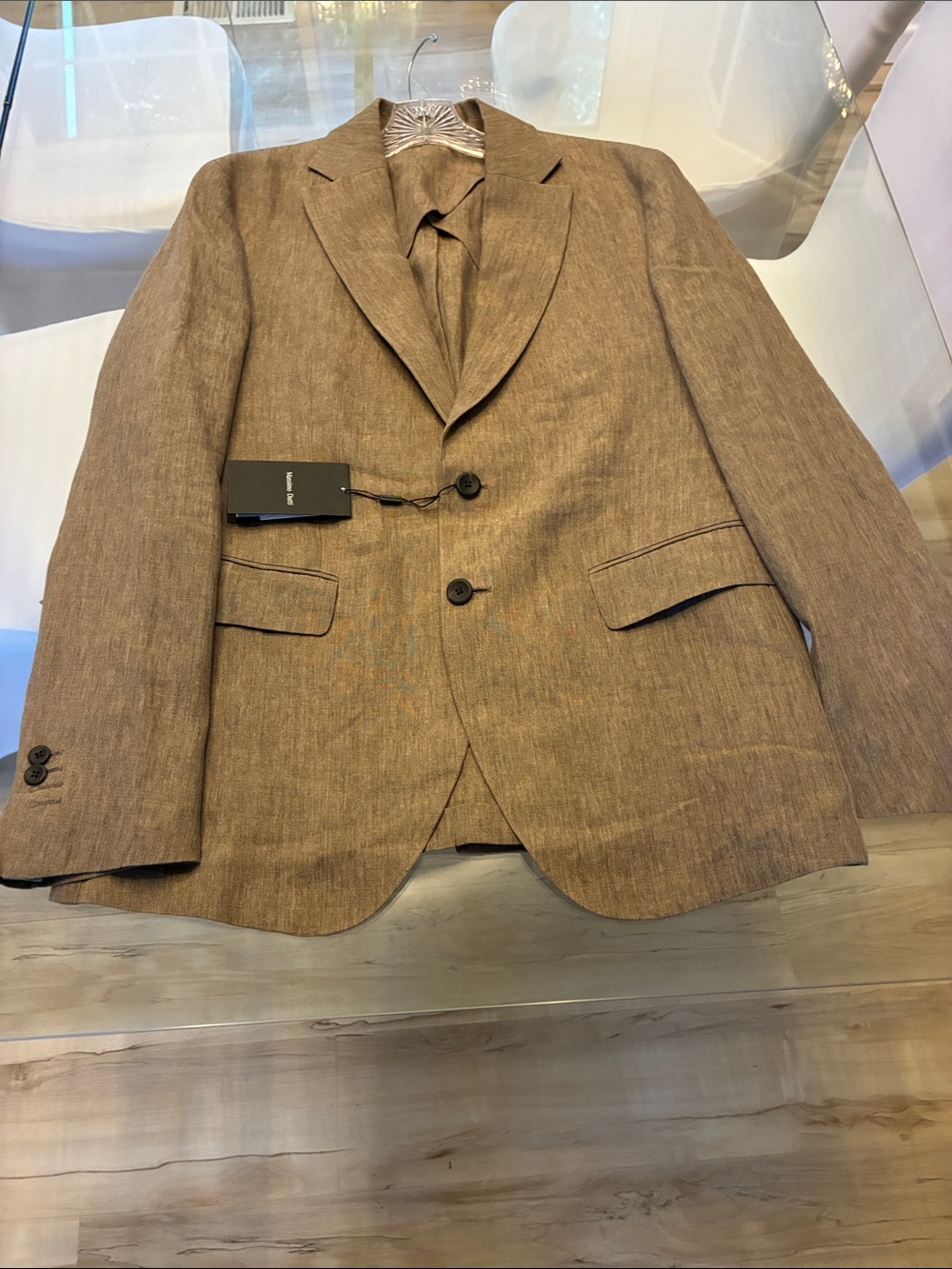 American Eagle Outfitters Brown Linen-Blend Two-Button Blazer EU 48 /US 38